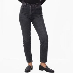 Everlane High Waist Cropped Straight Leg Jean in Washed Black